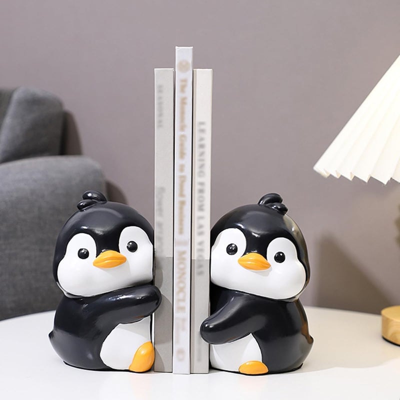 JARPSIRY Cute Hug Penguins Decorative Bookends, Unique Animal Book Ends to Hold Books Creative Resin Book Holder Stopper for Home Office Desk Bookshelf Decoration - Image 3